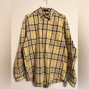 Nautica Men's Casual Yellow and Black Plaid Shirt